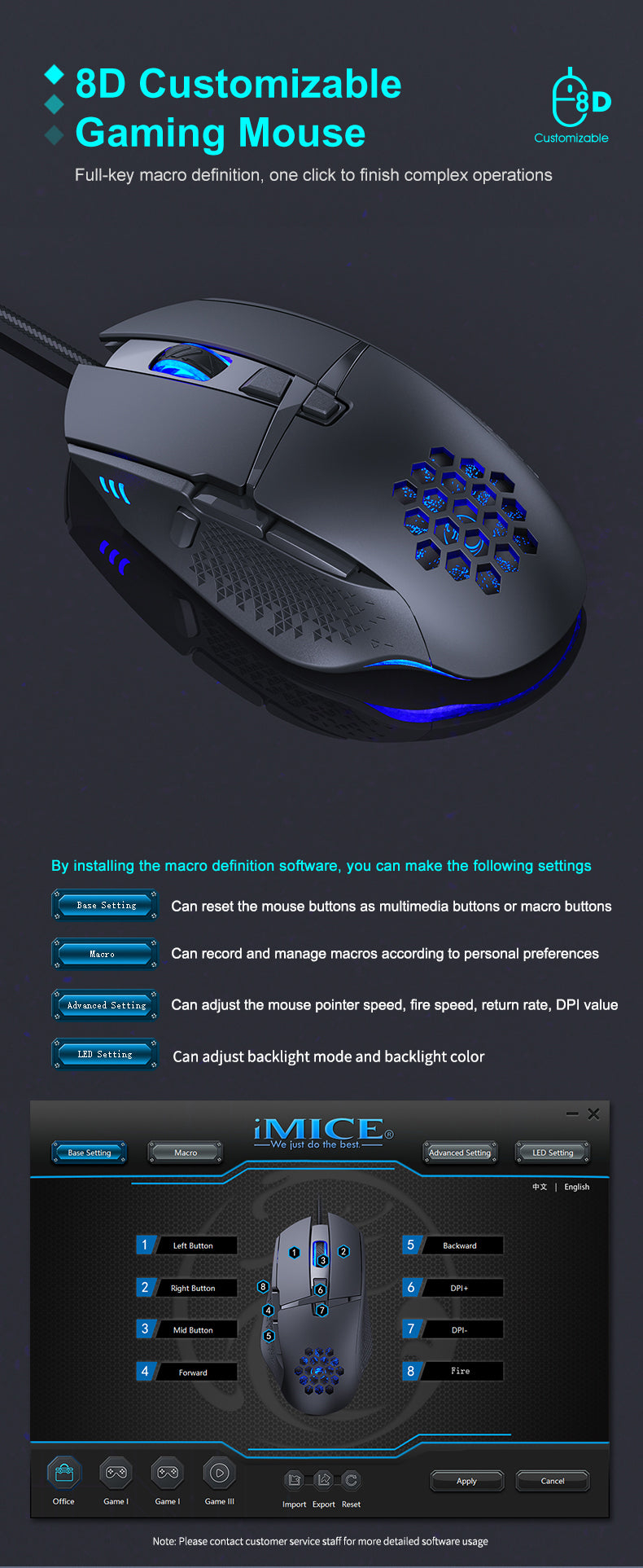 Wired LED Gaming Mouse 7200 DPI RGB optical Mice With Backlit