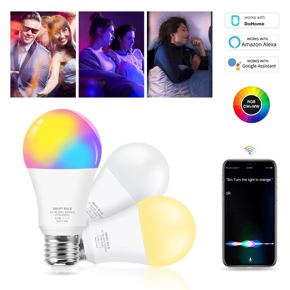 Smart RGB Bulb With Siri Voice Control Work with Alexa Google For Home