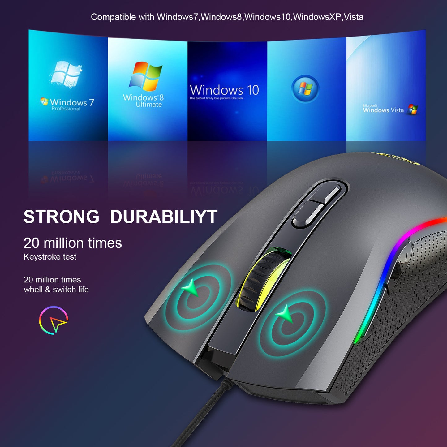 RGB Light 3200DPI Macro Programmable 7 Button Optical USB Wired Mouse