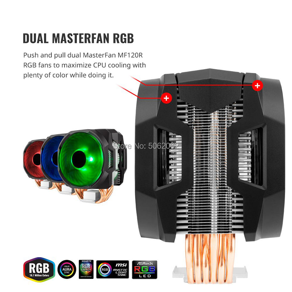 Cooler Master T610P 6 Heatpipe CPU Cooler Radiator Double 12cm RGB PWM Fan With Controller
