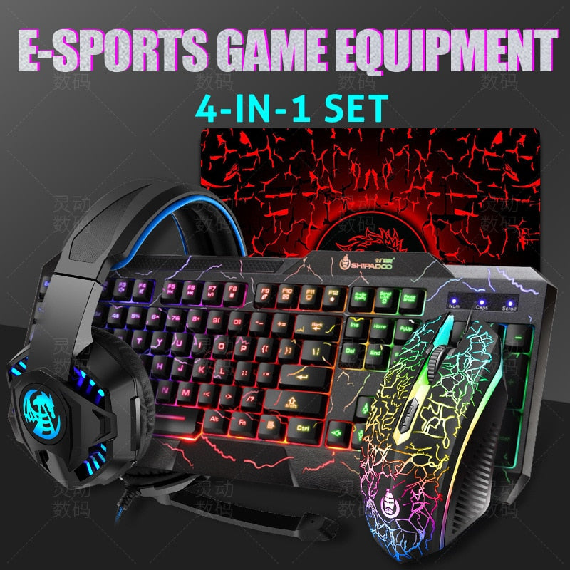 4in1 E Sports Gaming Keyboard/Mouse LED Breathing Backlight Ergonomics Pro USB Wired Full Key Professional set