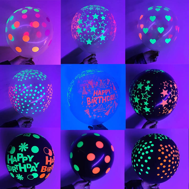 5pcs 12inch UV Neon Glow Latex Helium Balloons