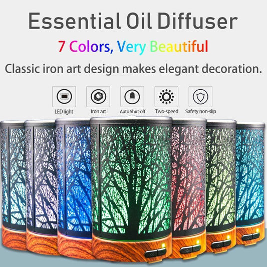 Essential Oil Diffuser Wood Shading Ultrasonic Aromatherapy Diffuser 100ml 7 Color Changing Lights for Bedroom