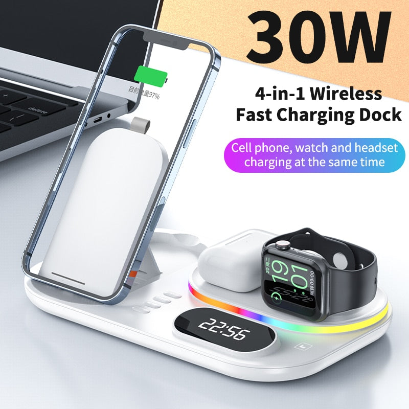 4 in 1 Wireless Fast Charger for iPhone 14 13 12 11)(iWatch 8 AirPods Magnetic Phone Charger Dock)