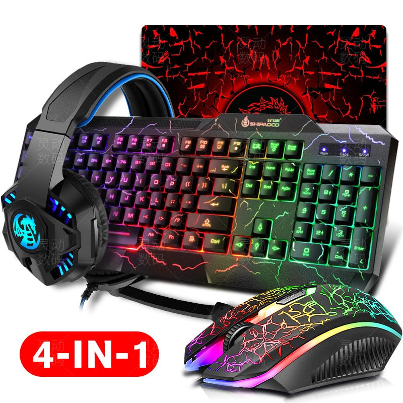 4in1 E Sports Gaming Keyboard/Mouse LED Breathing Backlight Ergonomics Pro USB Wired Full Key Professional set